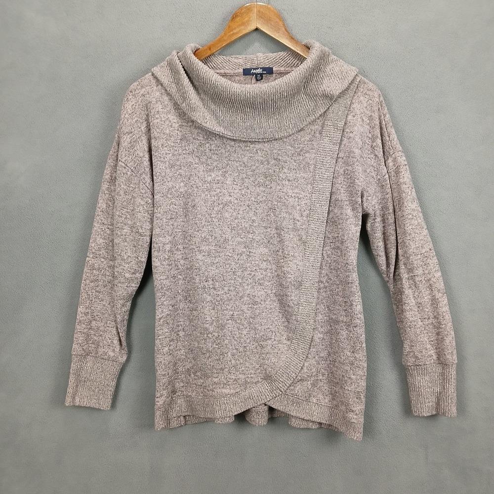 Angels Forever‎ Young Sweater Womens Medium Tan Pink Turtle Neck Crossover Front